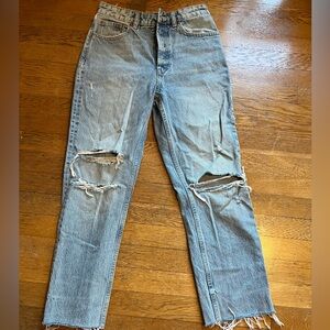 Zara Women's Distressed Light Wash Straight Jeans Size 4 Blue Denim